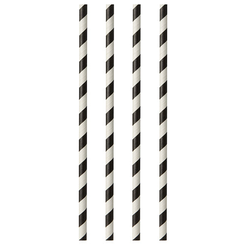 Trinkhalme, Papier Ø 6 mm · 29 cm schwarz/weiss "Stripes"