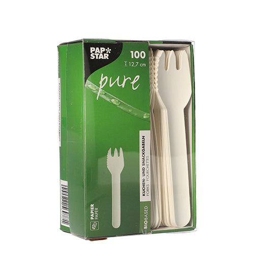 Kuchen- und Snackgabeln, Papier "pure" 12,7 cm weiss mit einseitig gezacktem Rand