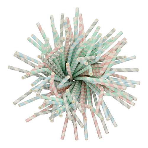 Trinkhalme, Papier Ø 6 mm · 22 cm farbig sortiert "Stripes" flexibel