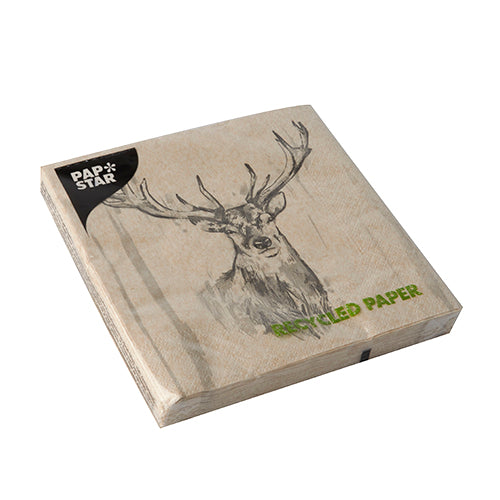 Servietten, 3-lagig 1/4-Falz 33 cm x 33 cm natur "Deer" aus recyceltem Papier