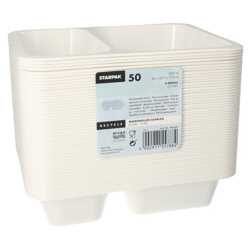 Mikrowellenschalen, PP 2-geteilt 1205 ml 4,9 cm x 22,7 cm x 17,8 cm weiss