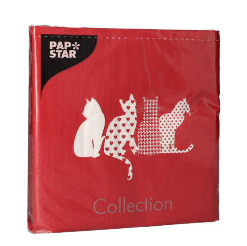Servietten, 3-lagig 1/4-Falz 33 cm x 33 cm rot "Cats"