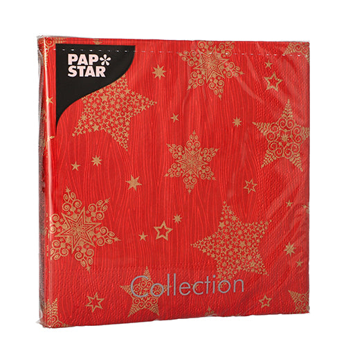 Servietten, 3-lagig 1/4-Falz 33 cm x 33 cm rot "Christmas Shine"