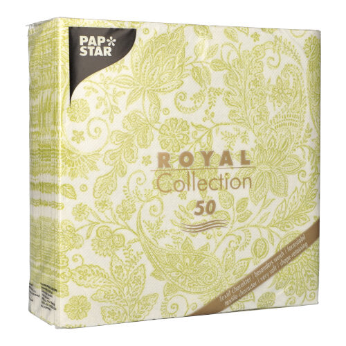Servietten "ROYAL Collection" 1/4-Falz 40 cm x 40 cm limonengrün "Paisley"