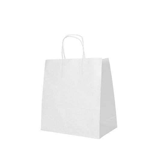 Tragetaschen, Papier 27 cm x 32 cm x 21,5 cm weiss mit gedrehtem Tragegriff