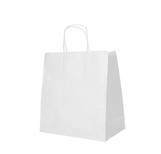 Tragetaschen, Papier 27 cm x 32 cm x 17 cm weiss mit gedrehtem Tragegriff