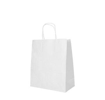 Tragetaschen, Papier 28 cm x 22 cm x 10 cm weiss mit gedrehtem Tragegriff