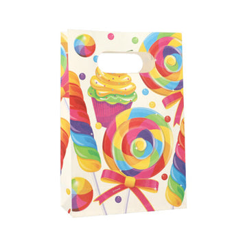 Partytüten, Papier 21 cm x 14 cm x 6 cm farbig "Candies" mit Griff