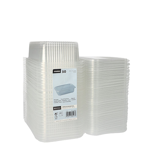 Verpackungsbecher mit Klappdeckeln, PP rechteckig 750 ml 5,3 cm x 13 cm x 19 cm transparent