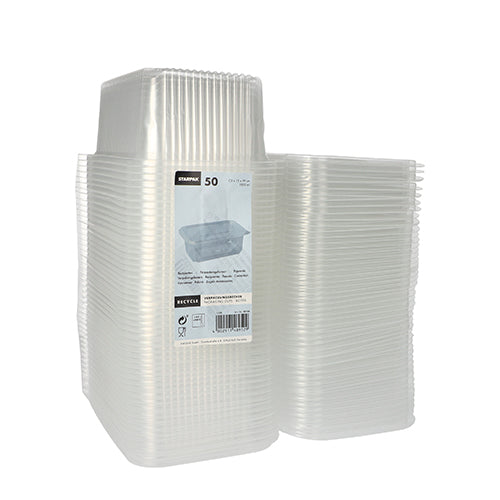 Verpackungsbecher mit Klappdeckeln, PP rechteckig 1000 ml 7,4 cm x 13,1 cm x 19,1 cm transparent