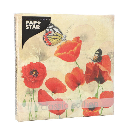 Servietten, 3-lagig 1/4-Falz 33 cm x 33 cm "Poppy Flowers"