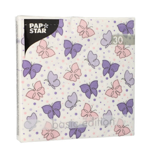 Servietten, 3-lagig 1/4-Falz 33 cm x 33 cm lila "Papillons"