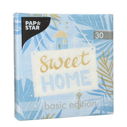 Servietten, 3-lagig 1/4-Falz 33 cm x 33 cm blau "Sweet Home"