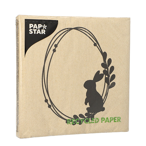 Servietten, 3-lagig 1/4-Falz 33 cm x 33 cm natur "Rabbit Wreath" aus recyceltem Papier