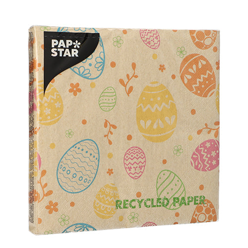 Servietten, 3-lagig 1/4-Falz 33 cm x 33 cm natur "Eggs" aus recyceltem Papier