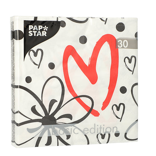 Servietten, 3-lagig 1/4-Falz 33 cm x 33 cm "Red Heart"