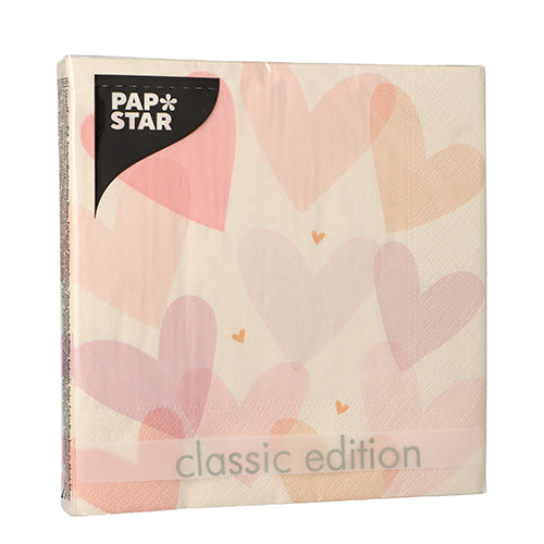 Servietten, 3-lagig 1/4-Falz 33 cm x 33 cm "Pastell Hearts"