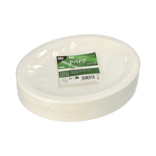Teller, Zuckerrohr "pure" oval 26 cm x 20 cm x 2 cm weiss