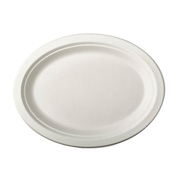 Teller, Zuckerrohr "pure" oval 26 cm x 20 cm x 2 cm weiss