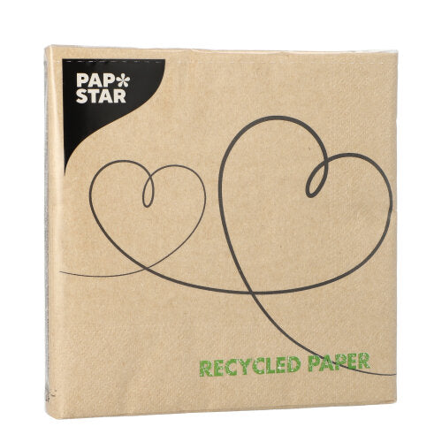 Servietten, 3-lagig 1/4-Falz 33 cm x 33 cm natur "Love" aus recyceltem Papier
