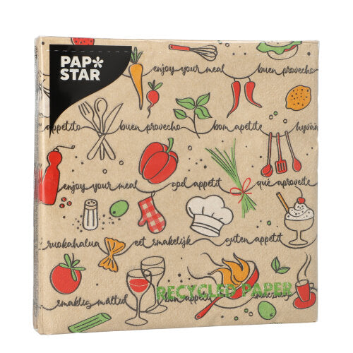 Servietten, 3-lagig 1/4-Falz 33 cm x 33 cm natur "Enjoy your meal" aus recyceltem Papier