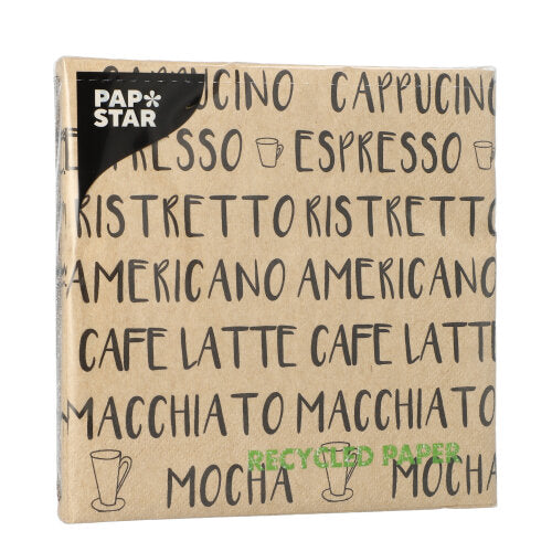 Servietten, 3-lagig 1/4-Falz 33 cm x 33 cm natur "Coffee Specialities" aus recyceltem Papier