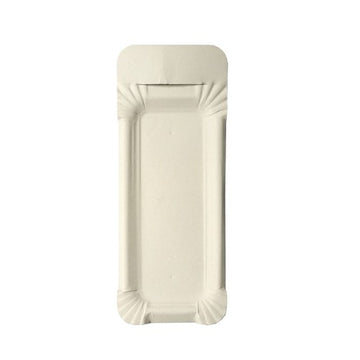 Teller, Pappe [ff] eckig 8 cm x 21 cm weiss mit Anfasser