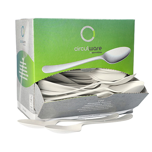 "Circulware" Mehrweg-Löffel PP-MF 19 cm weiss "Gaia" extra stabil, in Spenderbox
