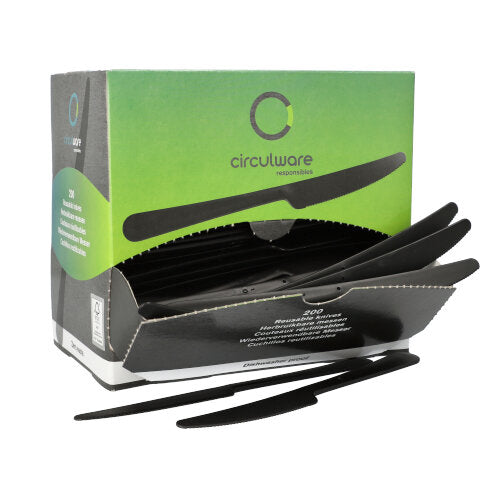 "Circulware" Mehrweg-Messer PP-MF 19,7 cm schwarz "Gaia" extra stabil, in Spenderbox