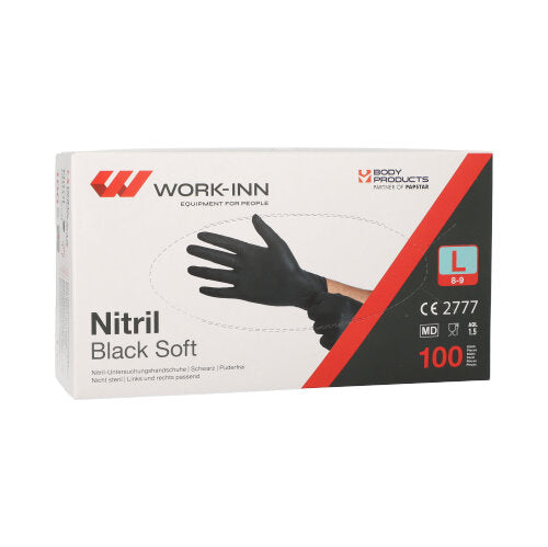 "WORK-INN/PS" Handschuhe, Nitril puderfrei "Black Soft" schwarz Größe: L